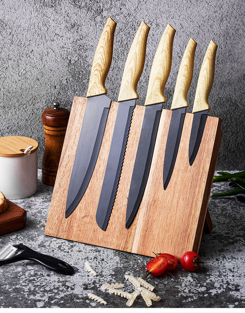Kitchen Knife set with Gift Box Stainless Steel 6pcs black Chef Knife Set with Peeler Sharp Knives Set Kitchen Cooking