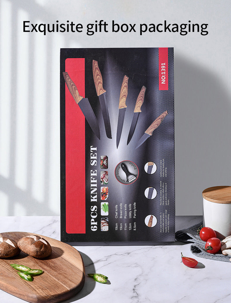 Kitchen Knife set with Gift Box Stainless Steel 6pcs black Chef Knife Set with Peeler Sharp Knives Set Kitchen Cooking