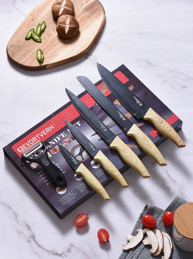 Kitchen Knife set with Gift Box Stainless Steel 6pcs black Chef Knife Set with Peeler Sharp Knives Set Kitchen Cooking