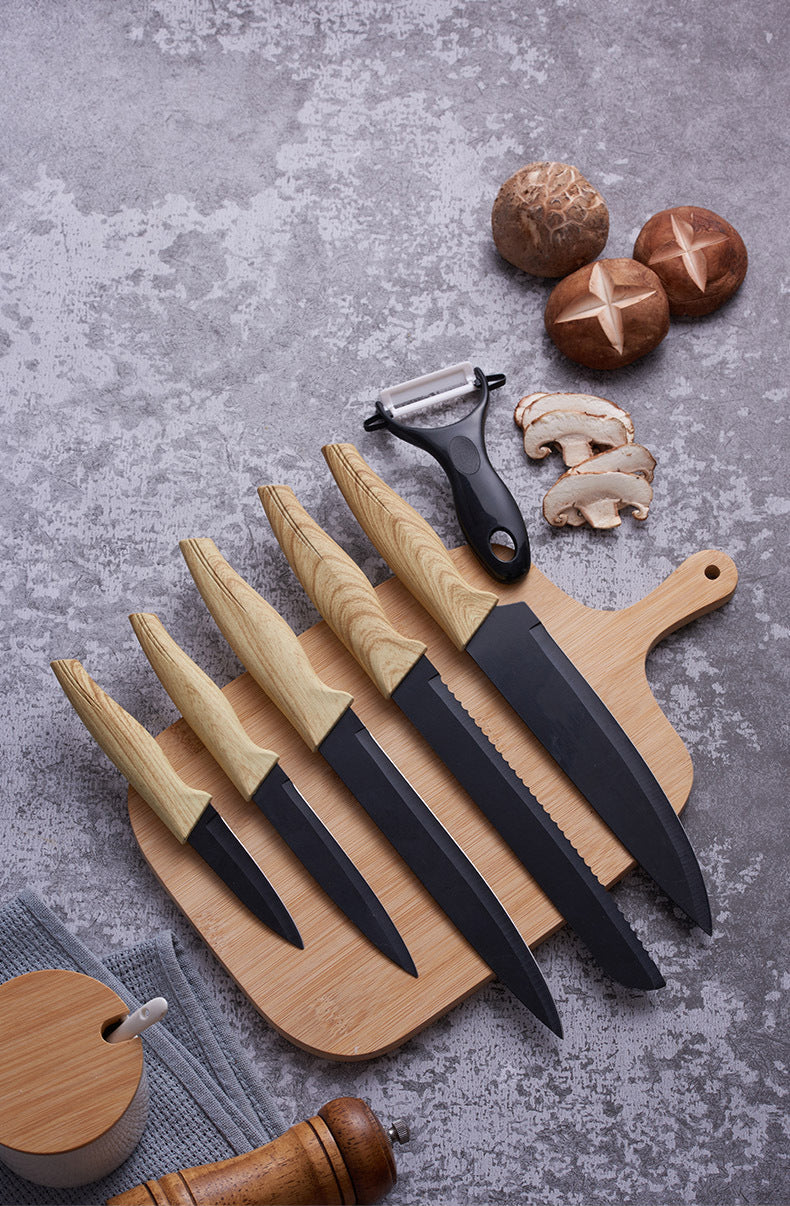 Kitchen Knife set with Gift Box Stainless Steel 6pcs black Chef Knife Set with Peeler Sharp Knives Set Kitchen Cooking