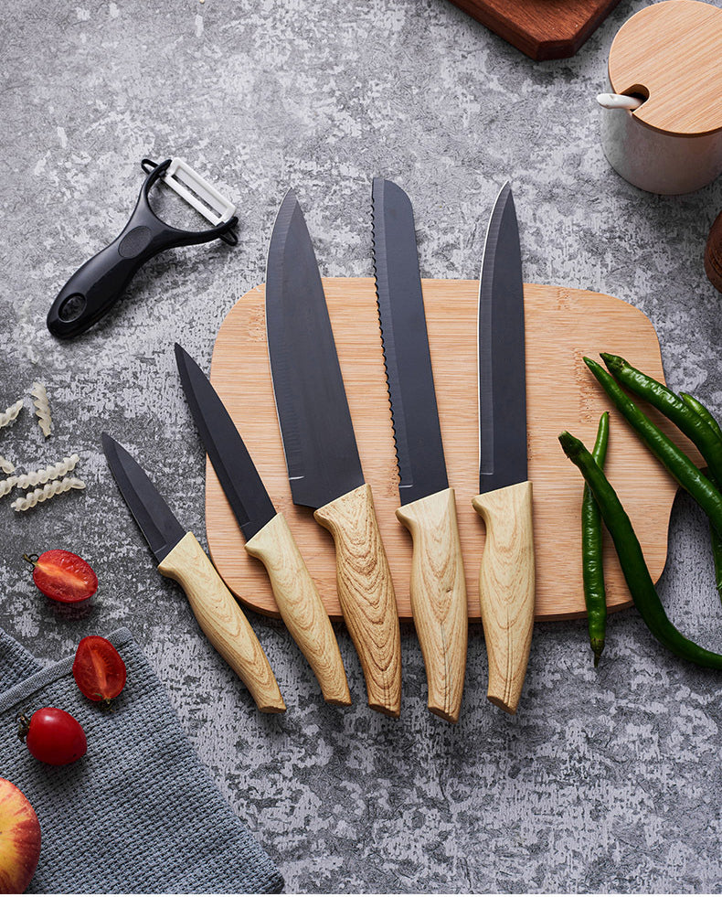 Kitchen Knife set with Gift Box Stainless Steel 6pcs black Chef Knife Set with Peeler Sharp Knives Set Kitchen Cooking