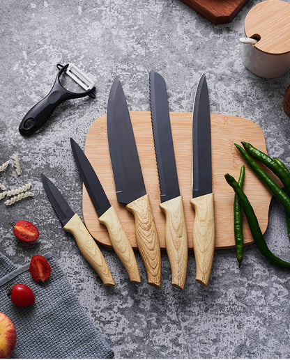 Kitchen Knife set with Gift Box Stainless Steel 6pcs black Chef Knife Set with Peeler Sharp Knives Set Kitchen Cooking