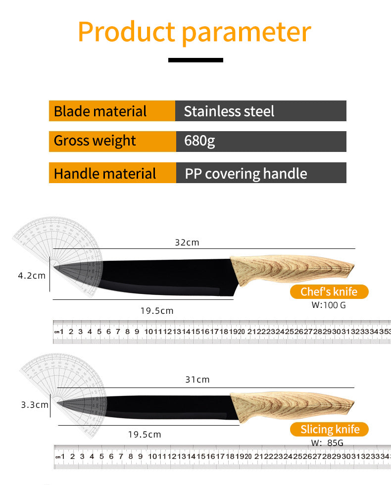 Kitchen Knife set with Gift Box Stainless Steel 6pcs black Chef Knife Set with Peeler Sharp Knives Set Kitchen Cooking