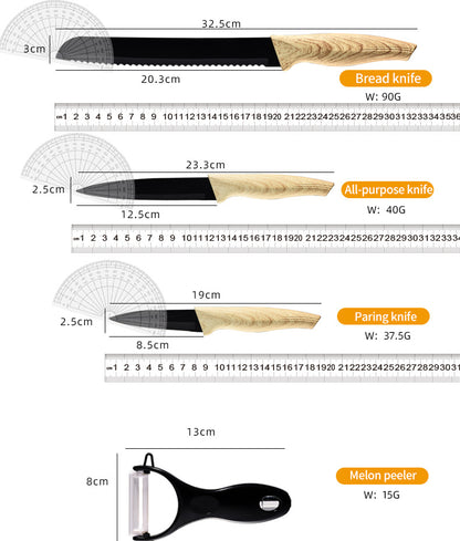 Kitchen Knife set with Gift Box Stainless Steel 6pcs black Chef Knife Set with Peeler Sharp Knives Set Kitchen Cooking