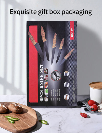 Kitchen Knife set with Gift Box Stainless Steel 6pcs black Chef Knife Set with Peeler Sharp Knives Set Kitchen Cooking