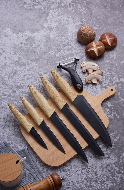 Kitchen Knife set with Gift Box Stainless Steel 6pcs black Chef Knife Set with Peeler Sharp Knives Set Kitchen Cooking